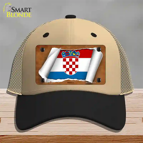 Croatia Flag Scroll Novelty License Plate Hat Mesh / Khaki|Black