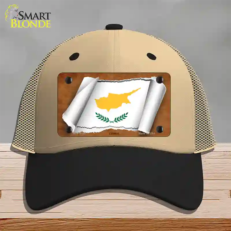 Cyprus Flag Scroll Novelty License Plate Hat Mesh / Khaki|Black