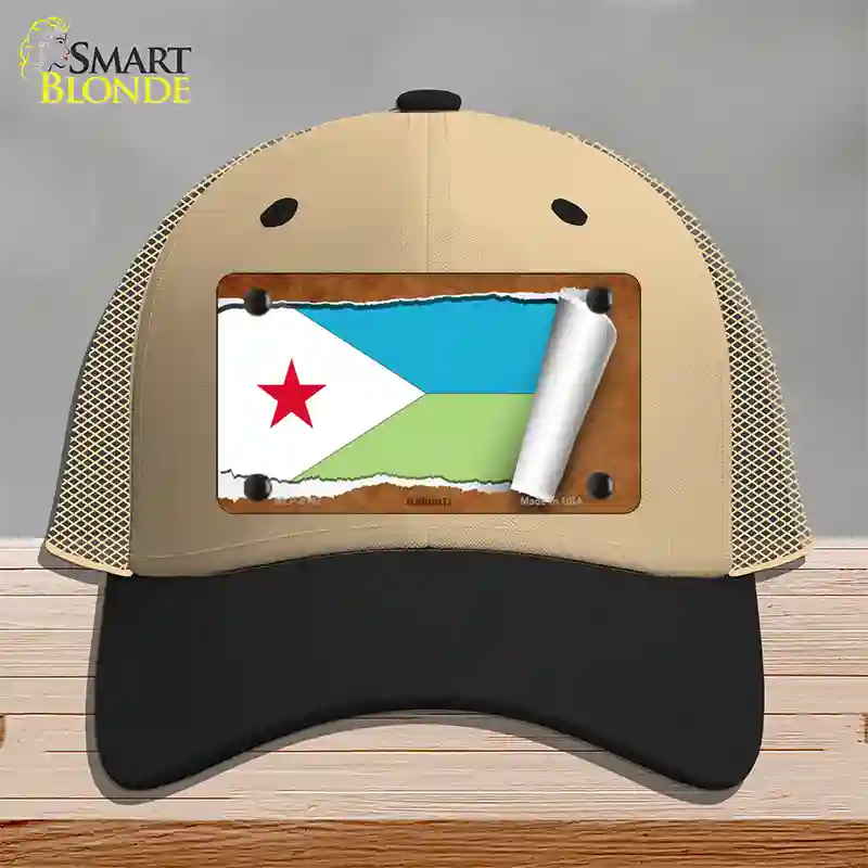 Djibouti Flag Scroll Novelty License Plate Hat Mesh / Khaki|Black