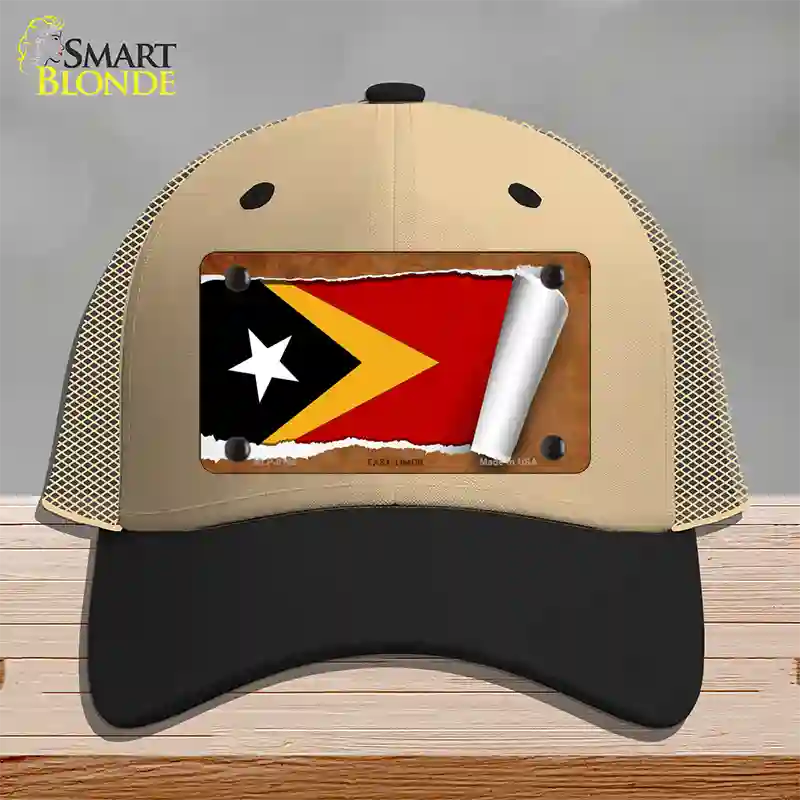 East Timor Flag Scroll Novelty License Plate Hat Mesh / Khaki|Black