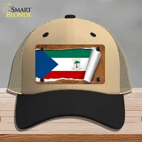 Equatorial Guinea Flag Scroll Novelty License Plate Hat Mesh / Khaki|Black