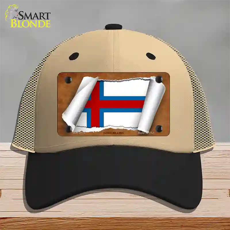 Faroe Islands Flag Scroll Novelty License Plate Hat Mesh / Khaki|Black