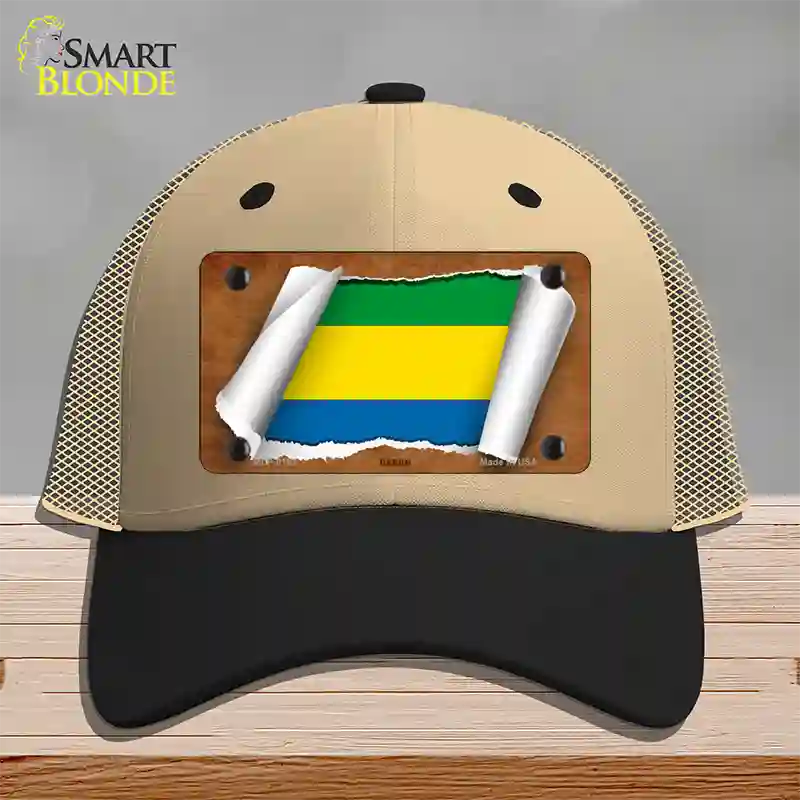 Gabon Flag Scroll Novelty License Plate Hat Mesh / Khaki|Black