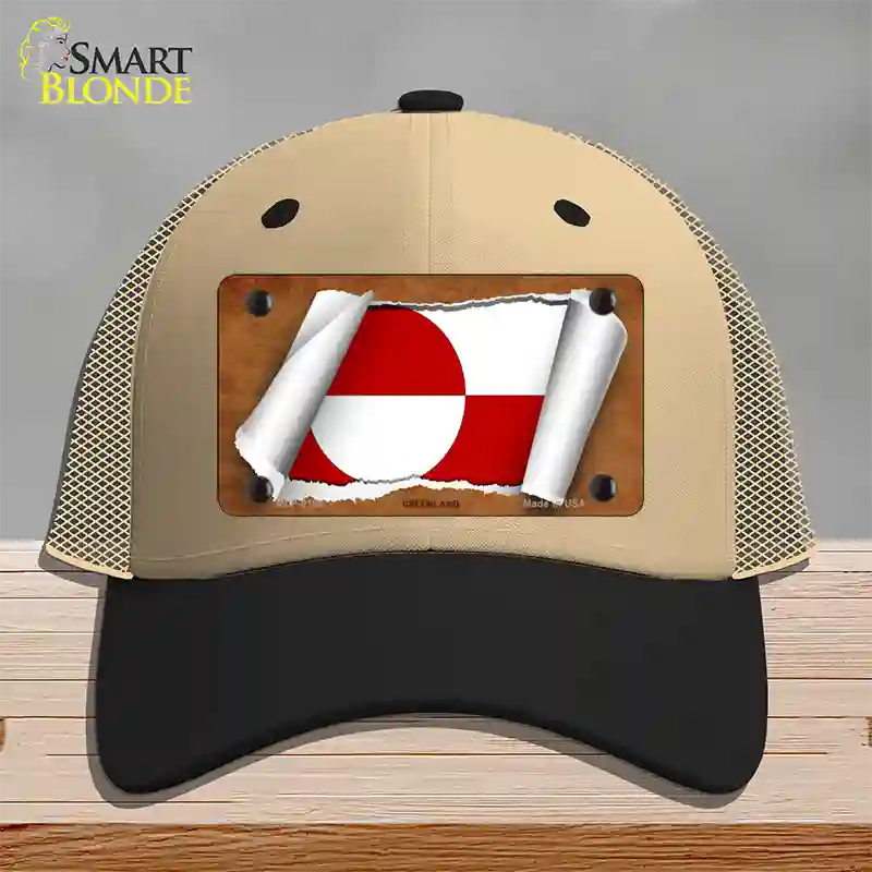 Greenland Flag Scroll Novelty License Plate Hat Mesh / Khaki|Black