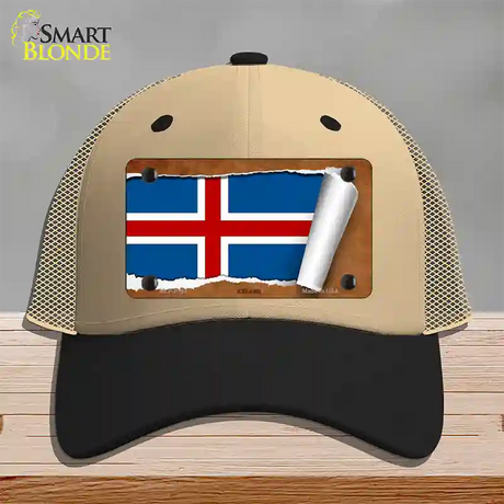 Iceland Flag Scroll Novelty License Plate Hat Mesh / Khaki|Black