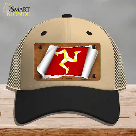 Isle of Man Flag Scroll Novelty License Plate Hat Mesh / Khaki|Black