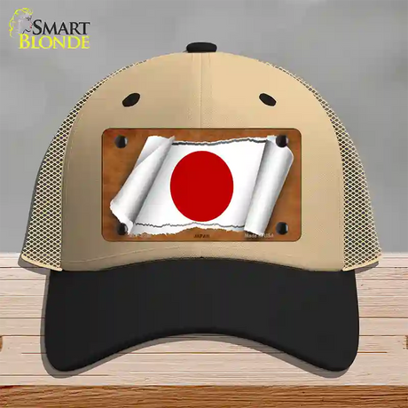 Japan Flag Scroll Novelty License Plate Hat Mesh / Khaki|Black