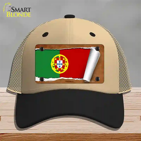 Portugal Flag Scroll Novelty License Plate Hat Mesh / Khaki|Black