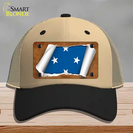 Micronesia Flag Scroll Novelty License Plate Hat Mesh / Khaki|Black