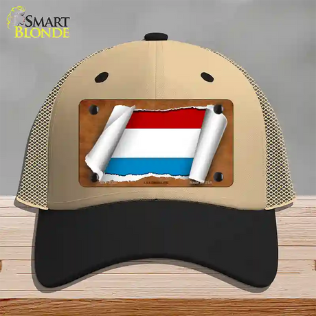 Luxemboury Flag Scroll Novelty License Plate Hat Mesh / Khaki|Black