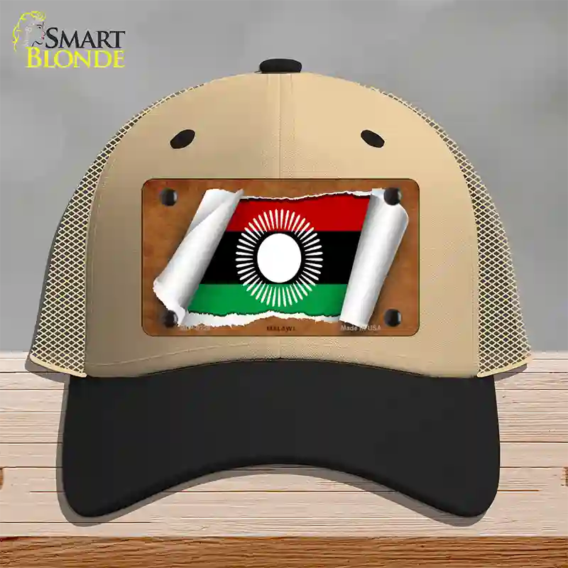 Malawi Flag Scroll Novelty License Plate Hat Mesh / Khaki|Black