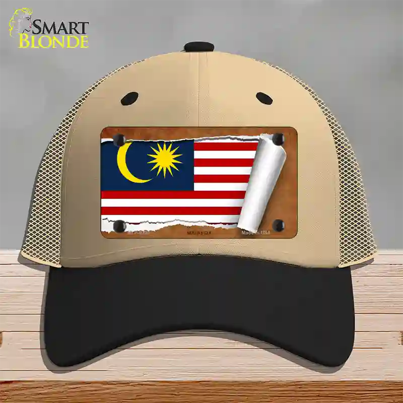 Malaysia Flag Scroll Novelty License Plate Hat Mesh / Khaki|Black