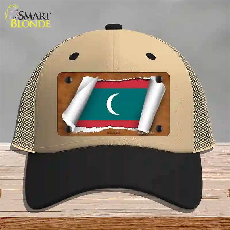 Maldives Flag Scroll Novelty License Plate Hat Mesh / Khaki|Black