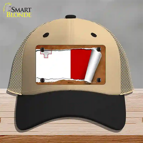 Malta Flag Scroll Novelty License Plate Hat Mesh / Khaki|Black