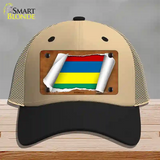 Mauritius Flag Scroll Novelty License Plate Hat Mesh / Khaki|Black