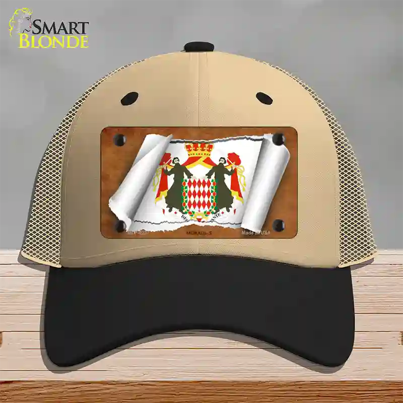 Monaco-S Flag Scroll Novelty License Plate Hat Mesh / Khaki|Black