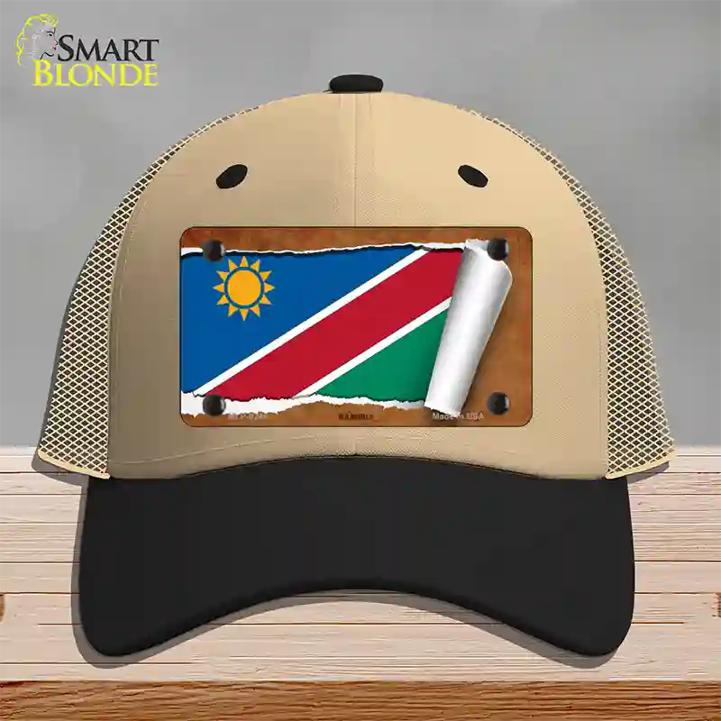 Namibia Flag Scroll Novelty License Plate Hat Mesh / Khaki|Black