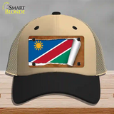 Namibia Flag Scroll Novelty License Plate Hat Mesh / Khaki|Black