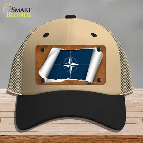 Nato Flag Scroll Novelty License Plate Hat Mesh / Khaki|Black