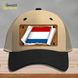 Netherlands Flag Scroll Novelty License Plate Hat Mesh / Khaki|Black