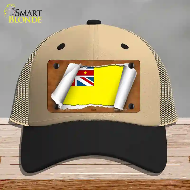 Nive Flag Scroll Novelty License Plate Hat Mesh / Khaki|Black