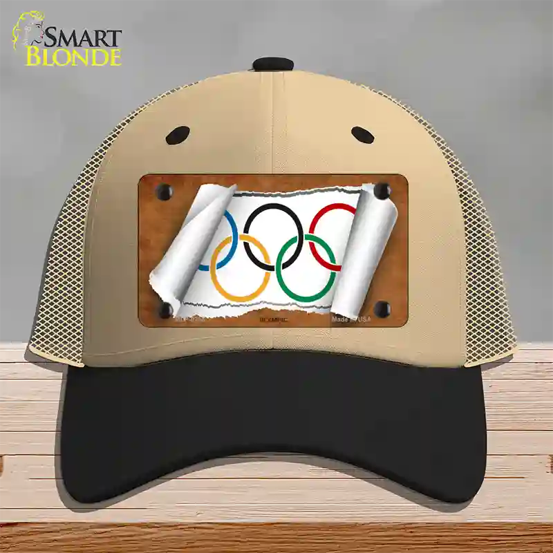 Olympic Flag Scroll Novelty License Plate Hat Mesh / Khaki|Black