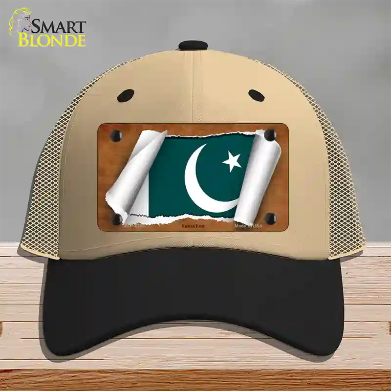 Pakistan Flag Scroll Novelty License Plate Hat Mesh / Khaki|Black