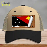 Papua New Guinea Flag Scroll Novelty License Plate Hat Mesh / Khaki|Black