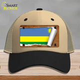 Rwanda Flag Scroll Novelty License Plate Hat Mesh / Khaki|Black