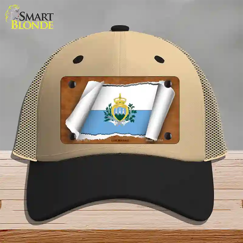 San Marino Flag Scroll Novelty License Plate Hat Mesh / Khaki|Black