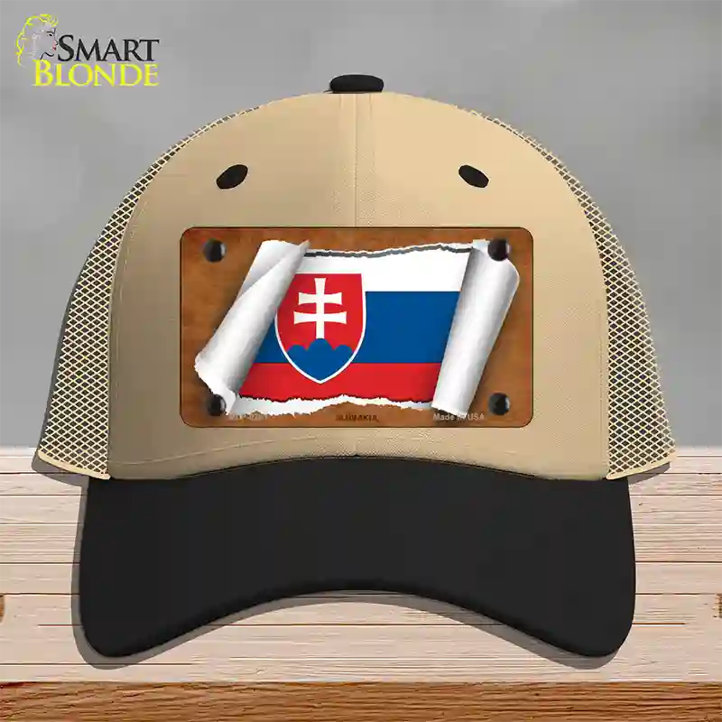 Slovakia Flag Scroll Novelty License Plate Hat Mesh / Khaki|Black