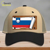 Slovenia Flag Scroll Novelty License Plate Hat Mesh / Khaki|Black