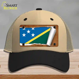 Solomon Islands Flag Scroll Novelty License Plate Hat Mesh / Khaki|Black