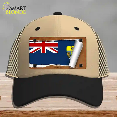 St Helena Flag Scroll Novelty License Plate Hat Mesh / Khaki|Black