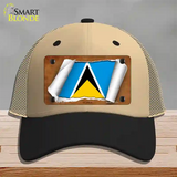 St Lucia Flag Scroll Novelty License Plate Hat Mesh / Khaki|Black