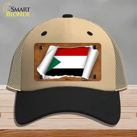 Sudan Flag Scroll Novelty License Plate Hat Mesh / Khaki|Black