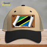 Tanzania Flag Scroll Novelty License Plate Hat Mesh / Khaki|Black