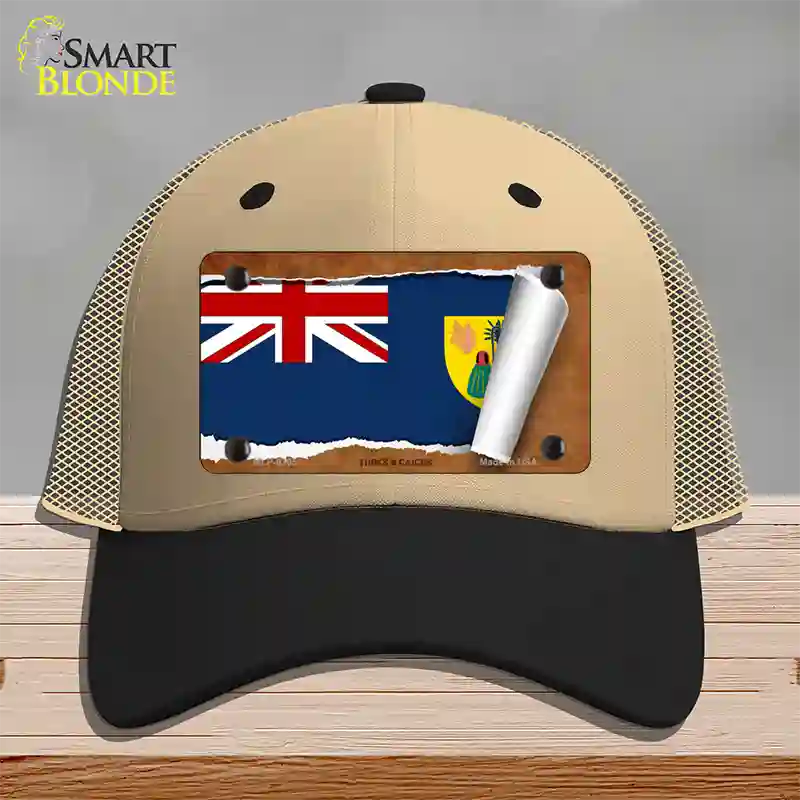 Turks & Caicos Flag Scroll Novelty License Plate Hat Mesh / Khaki|Black