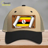 Uganda Flag Scroll Novelty License Plate Hat Mesh / Khaki|Black