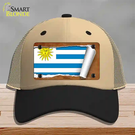 Uruguay Flag Scroll Novelty License Plate Hat Mesh / Khaki|Black