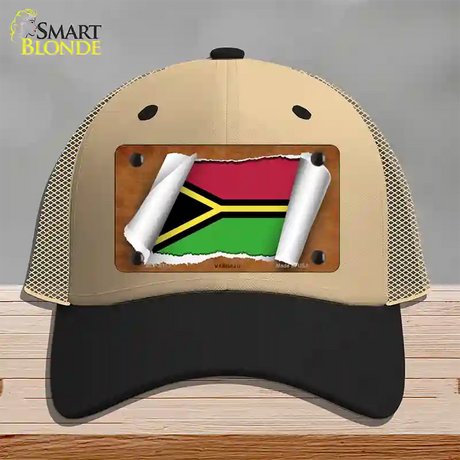 Vanuatu Flag Scroll Novelty License Plate Hat Mesh / Khaki|Black