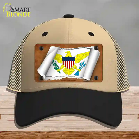 Virgin Islands US Flag Scroll Novelty License Plate Hat Mesh / Khaki|Black