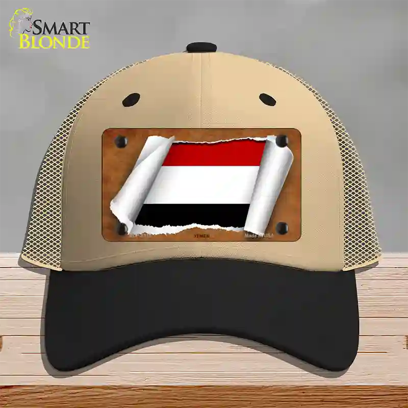 Yemen Flag Scroll Novelty License Plate Hat Mesh / Khaki|Black