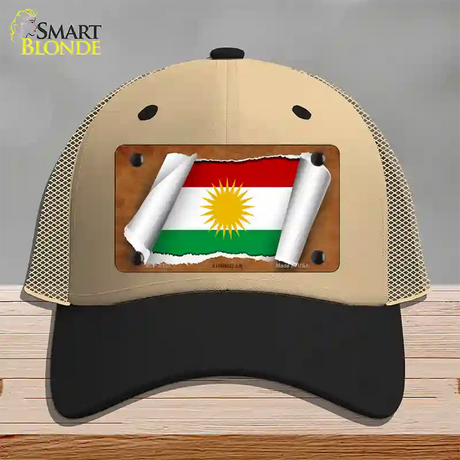 Kurdistan Flag Scroll Novelty License Plate Hat Mesh / Khaki|Black