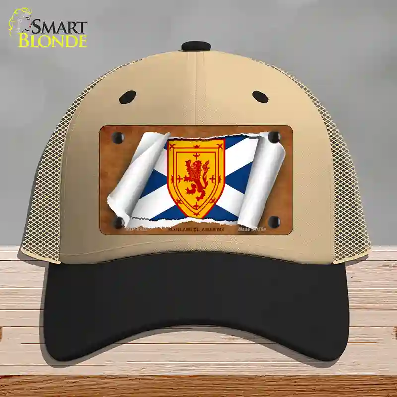 Scotland St. Andrews Flag Scroll Novelty License Plate Hat Mesh / Khaki|Black