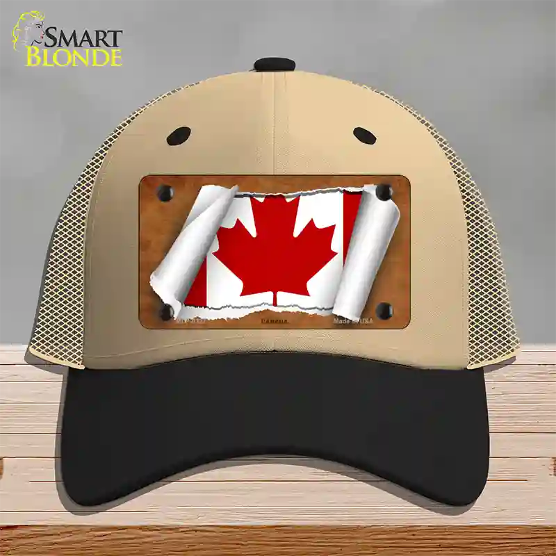 Canada Flag Scroll Novelty License Plate Hat Mesh / Khaki|Black