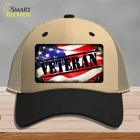 Veteran American Flag Novelty License Plate Hat Mesh / Khaki|Black