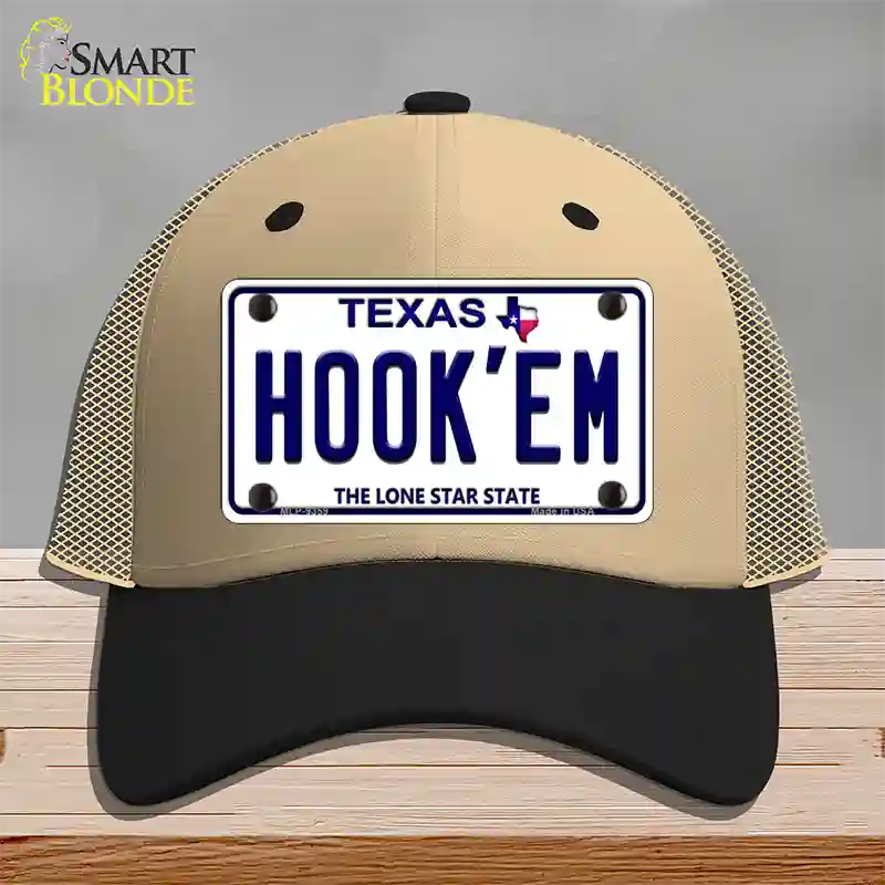 Hookem Texas Novelty License Plate Hat Mesh / Khaki|Black