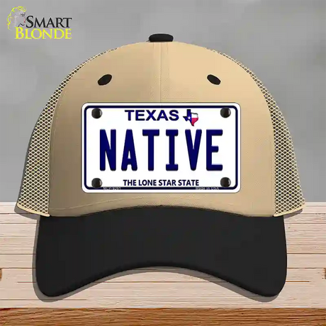 Native Texas White Novelty License Plate Hat Mesh / Khaki|Black