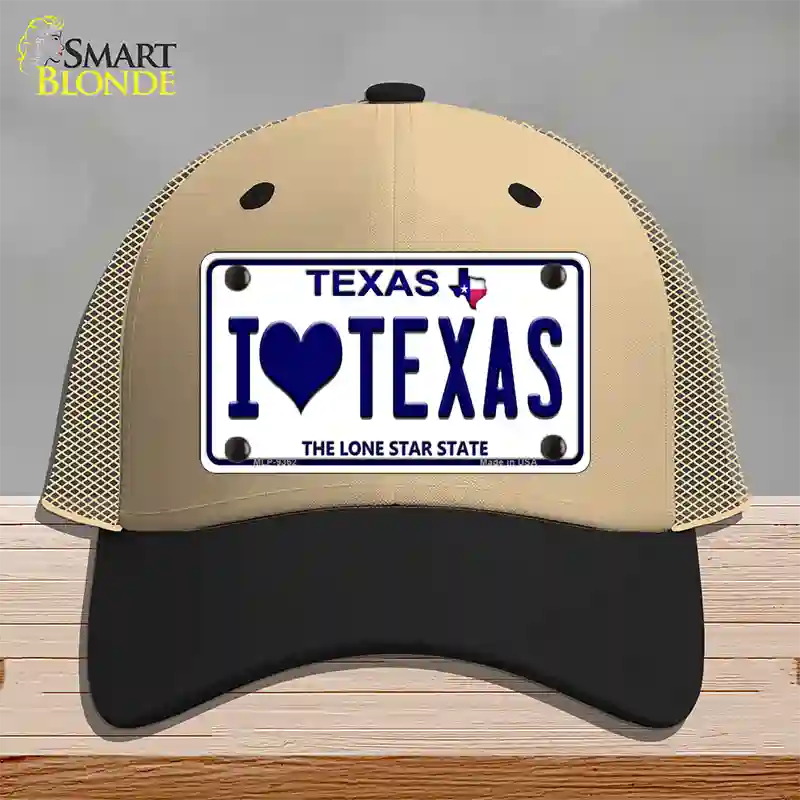 I Love Texas Novelty License Plate Hat Mesh / Khaki|Black